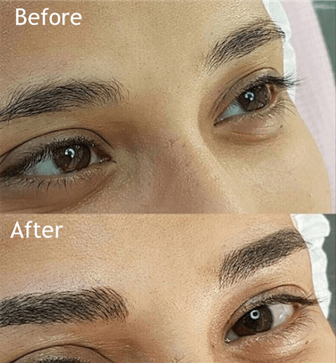 Before and after comparison showing fuller, naturally shaped eyebrows